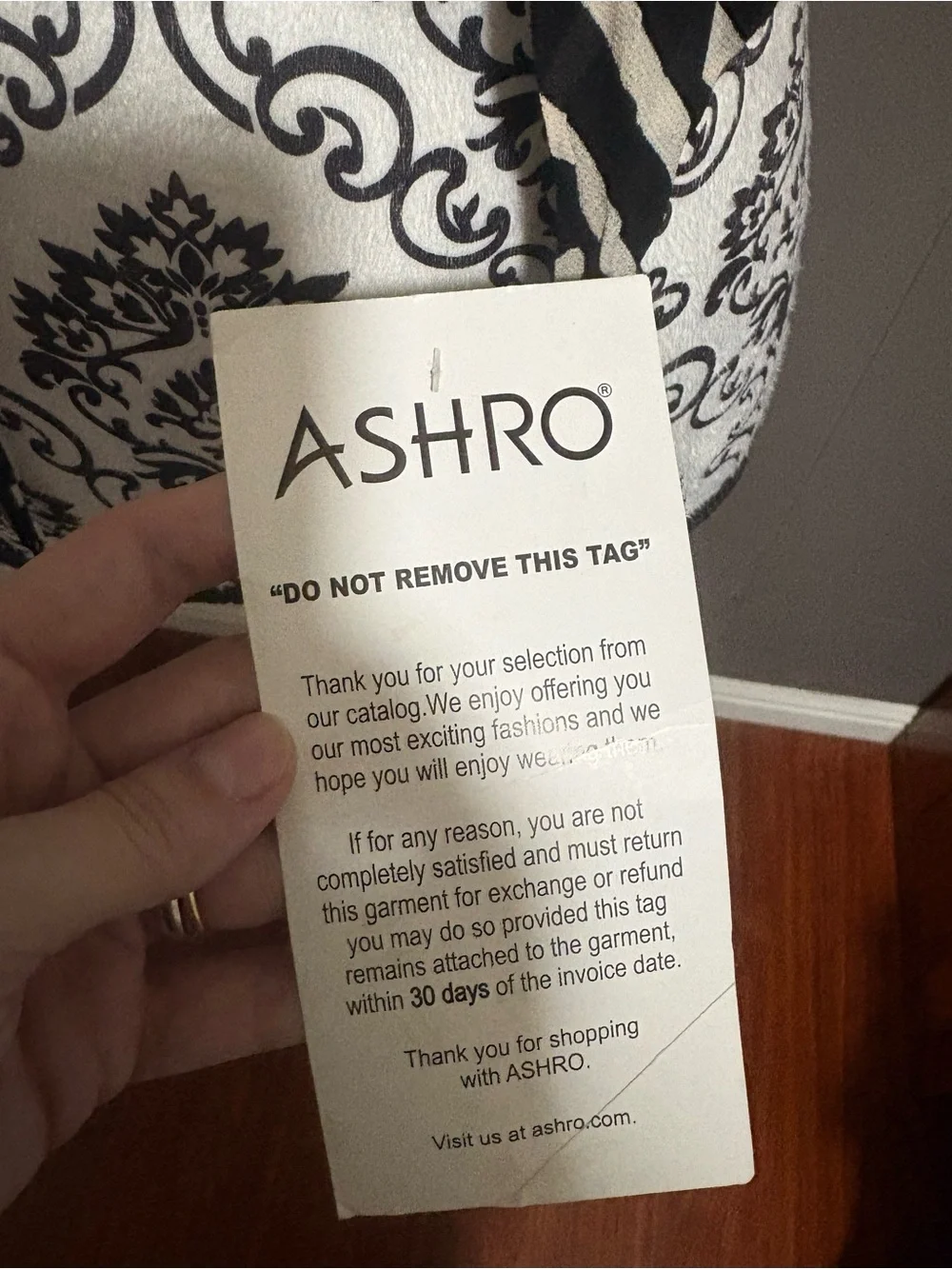 ASHRO Black & White Patterned Scarf with Gold Tone Charms